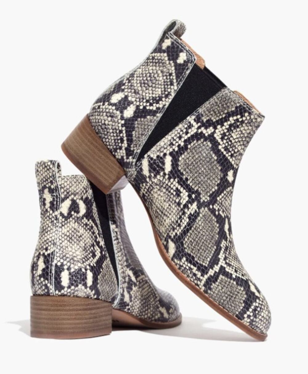 MADWELL black white snake embossed leather heeled Carina booties boots shoes